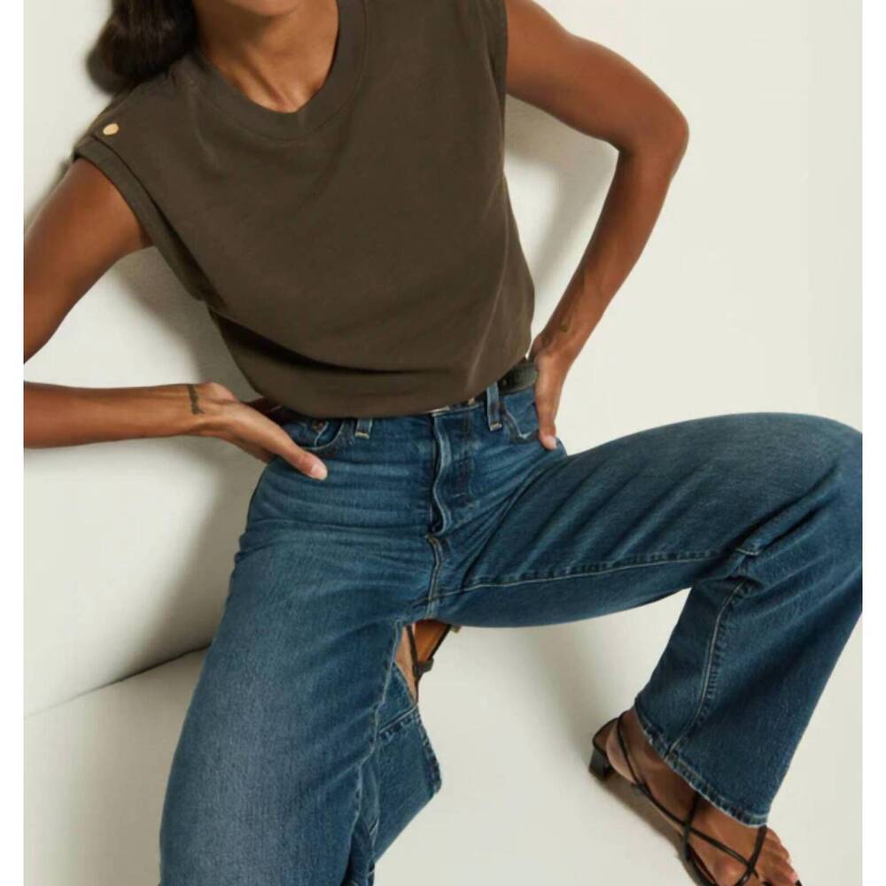 NEW NATION LTD marina muscle tee with shoulder pads in espresso